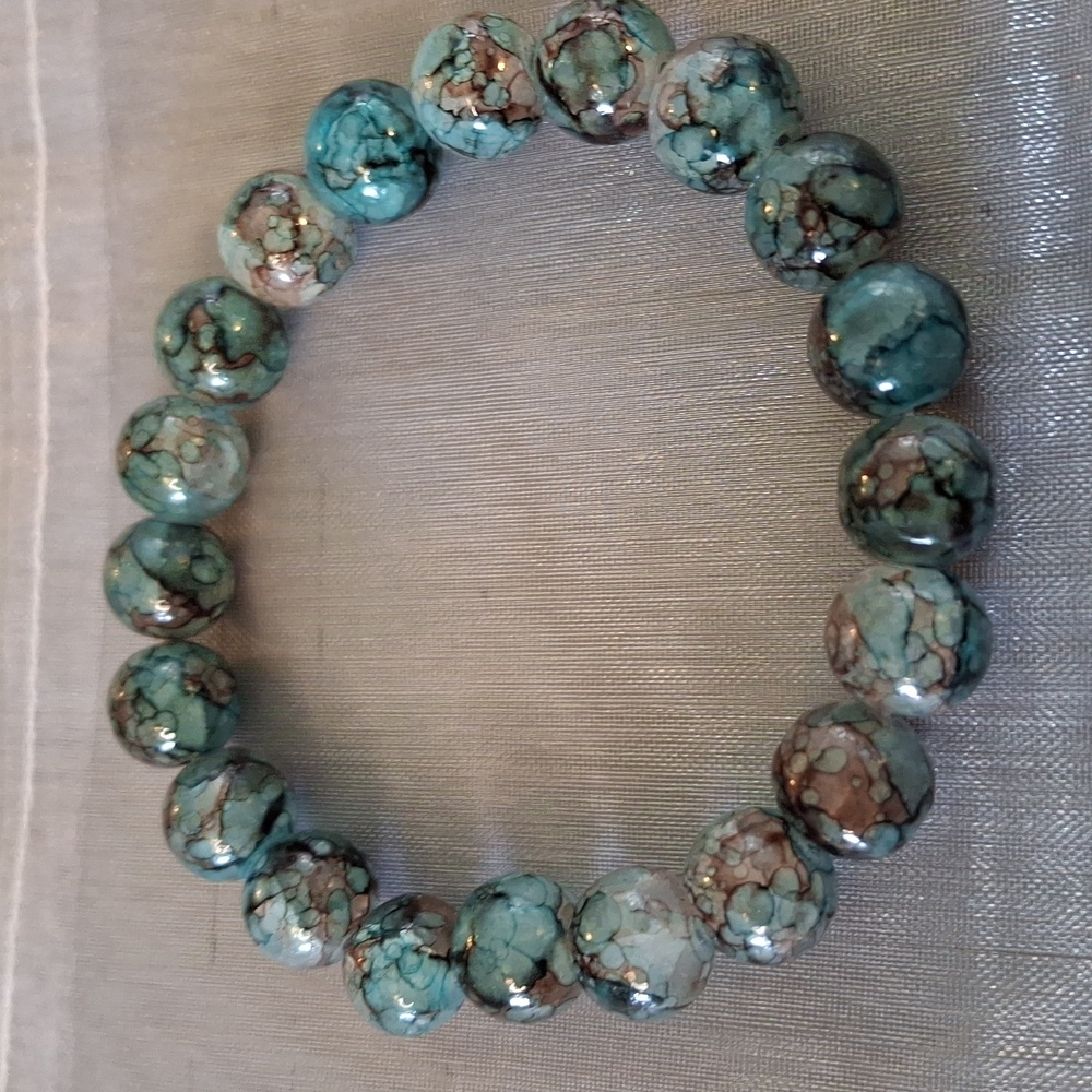 Set of Three Beaded Bracelets in Black, White, and Turquoise - Picture 3 of 6